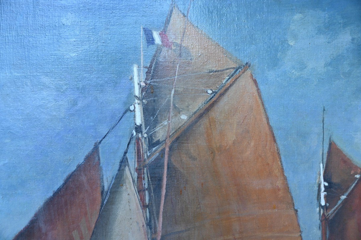 Oil On Canvas Sailboat By Paul Morchain-photo-6