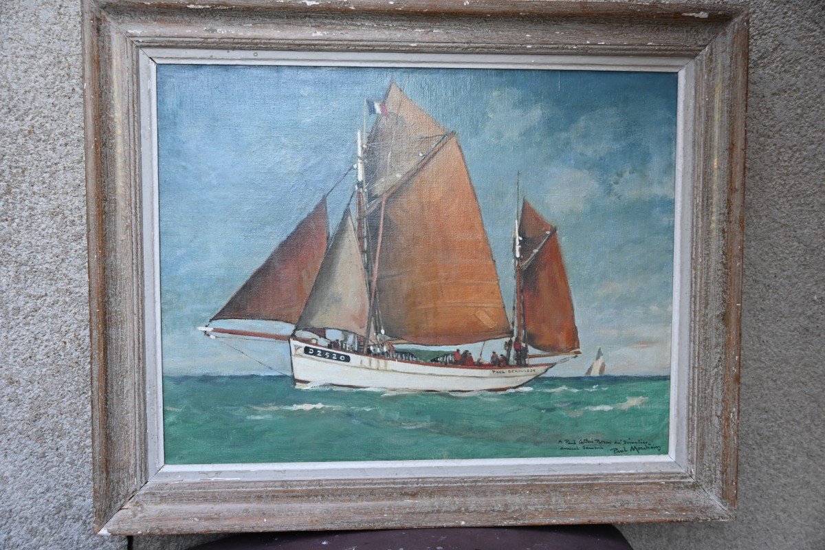 Oil On Canvas Sailboat By Paul Morchain