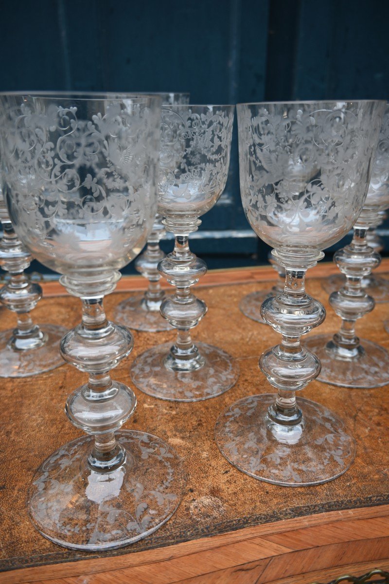 Suite De Douze Grands Verres Gravés Dans Le Style Du XVIII-photo-3