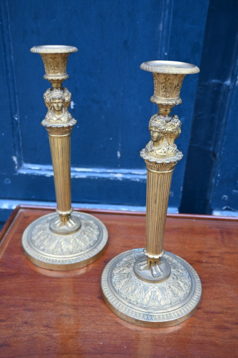 Pair Of Empire Candlesticks Attributed To Galle XIX-photo-2