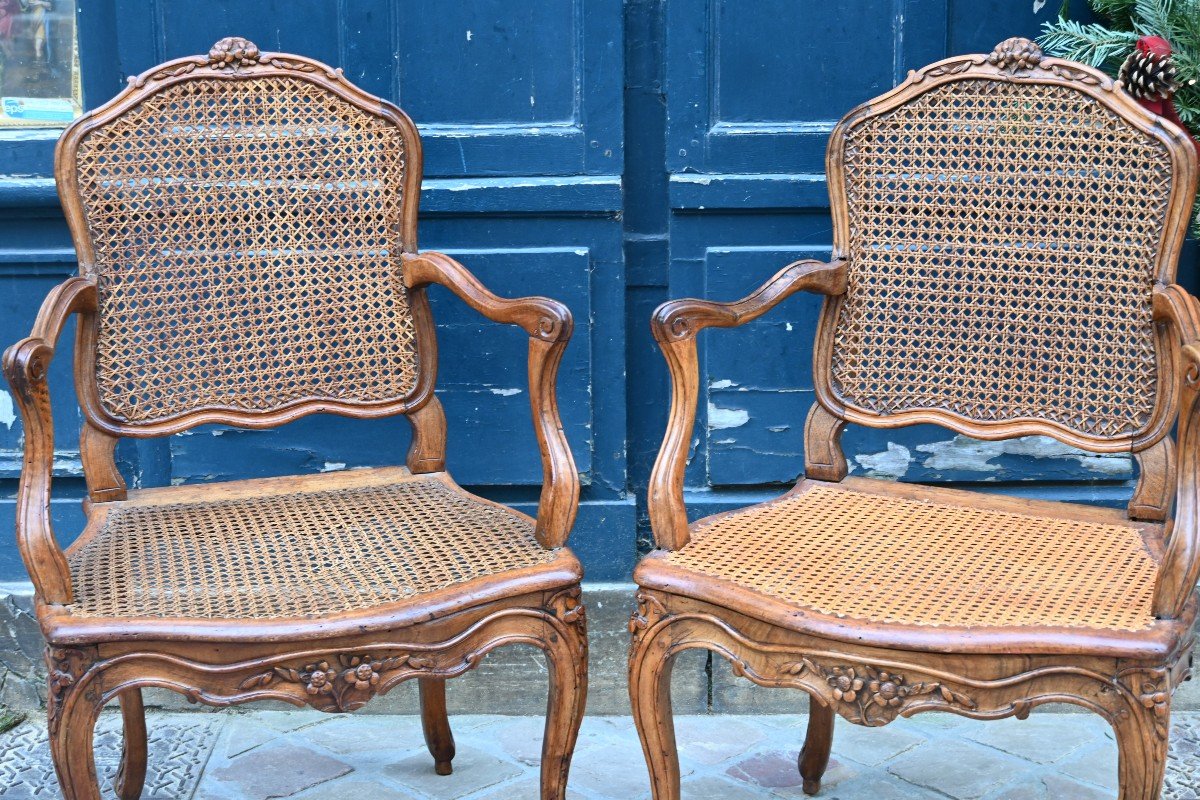 Paire De Fauteuils Cannés D époque Louis XV Du XVIII-photo-1