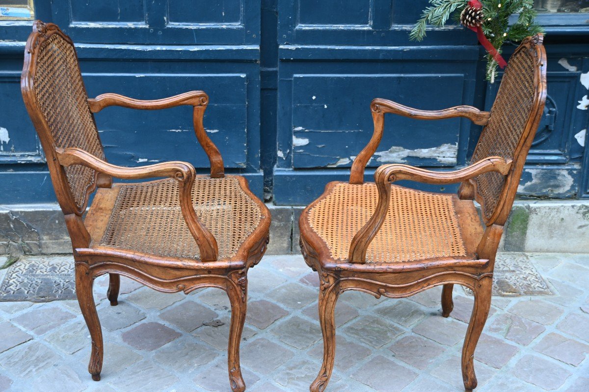 Paire De Fauteuils Cannés D époque Louis XV Du XVIII-photo-3