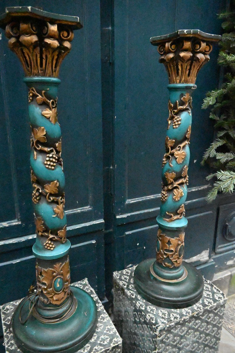 Pair Of Twisted Candlesticks In XVIII Style Lamp-photo-2