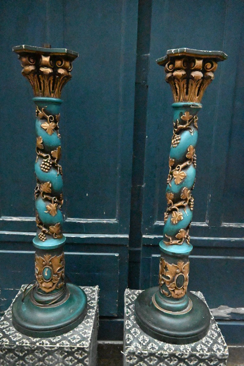 Pair Of Twisted Candlesticks In XVIII Style Lamp