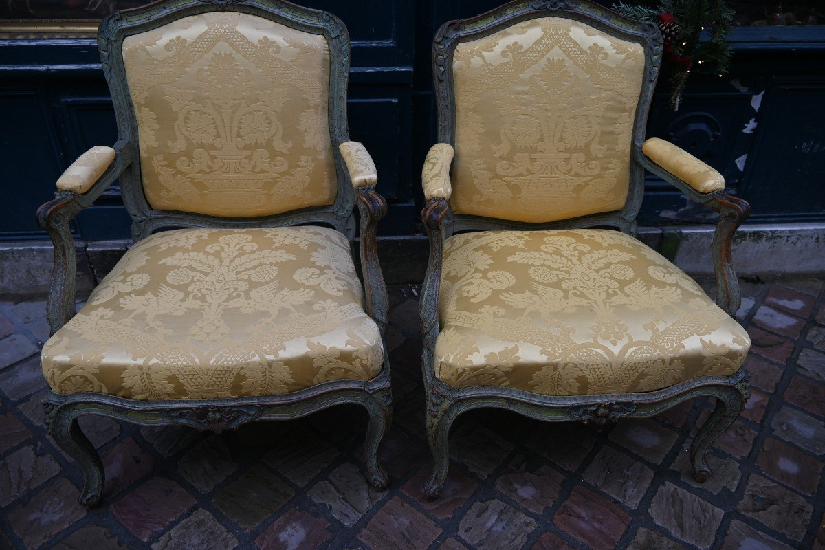 Pair Of Chassis Armchairs From Louis XV Period Stamped By Avisse XVIII-photo-3