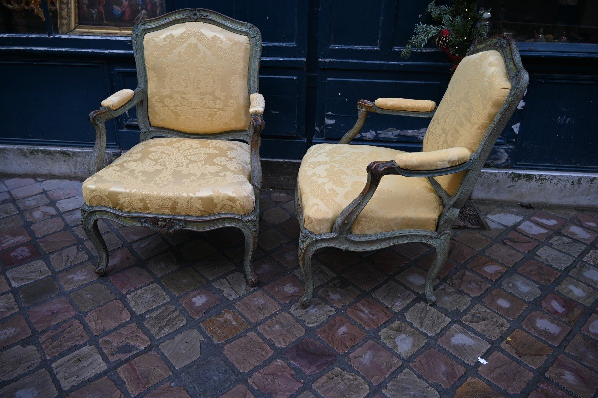 Pair Of Chassis Armchairs From Louis XV Period Stamped By Avisse XVIII-photo-1