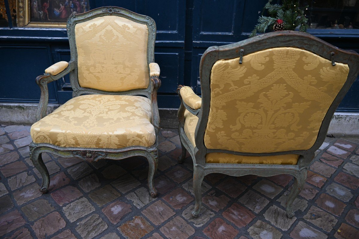 Pair Of Chassis Armchairs From Louis XV Period Stamped By Avisse XVIII-photo-3