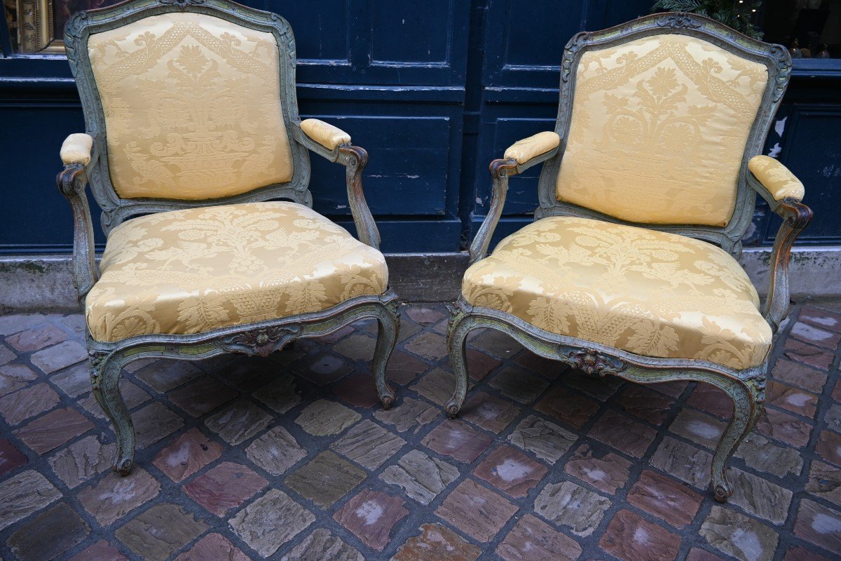 Pair Of Chassis Armchairs From Louis XV Period Stamped By Avisse XVIII