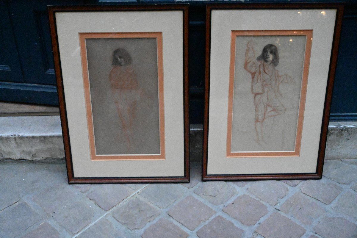 Deux Dessins à La Sanguine Représentant Deux Jeunes Hommes XIX-photo-5