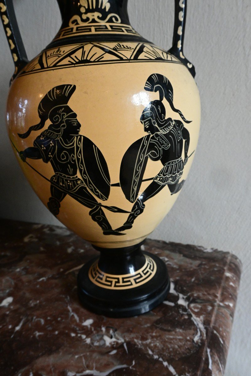 Black-figured Earthenware Amphora Vase In The Ancient Greek Taste-photo-3