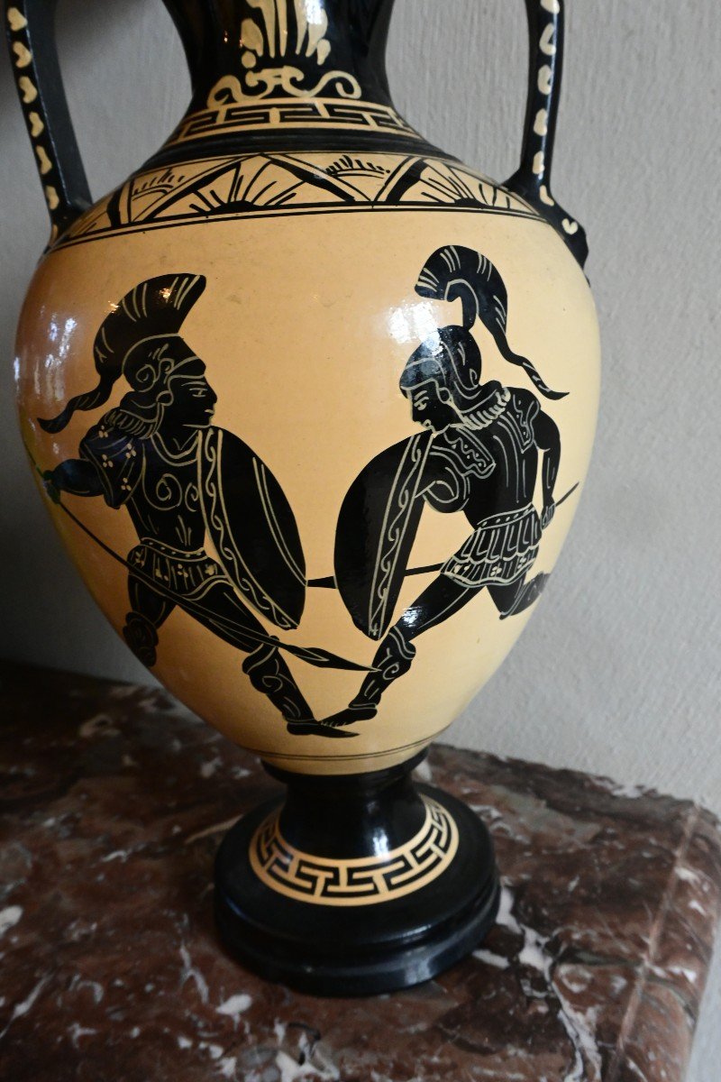 Black-figured Earthenware Amphora Vase In The Ancient Greek Taste