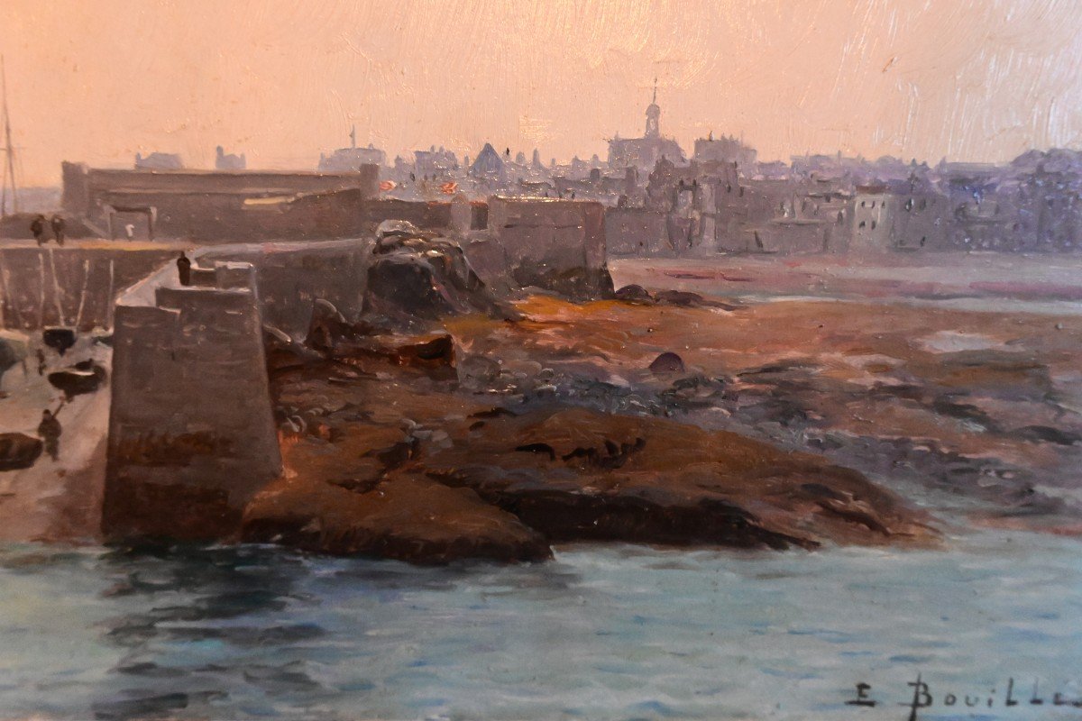 View Of Saint Malo Signed By Eugène Bouillé-photo-2