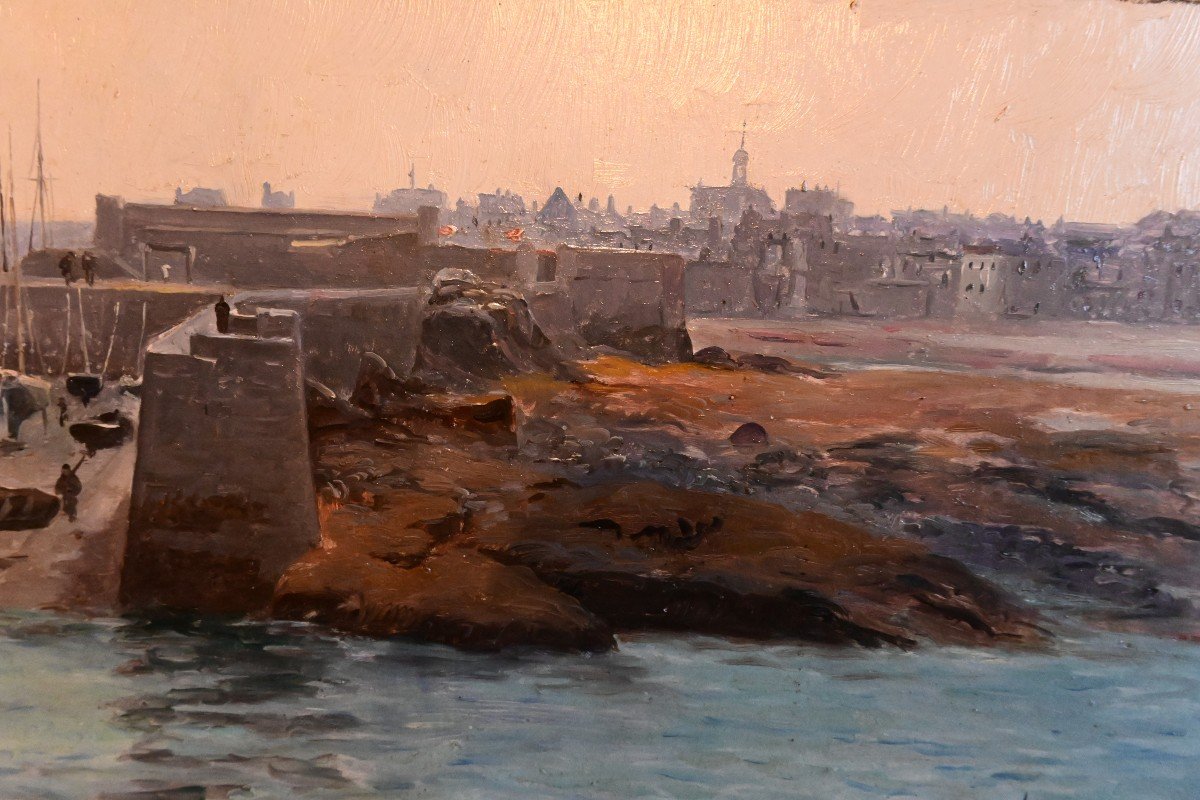 View Of Saint Malo Signed By Eugène Bouillé-photo-2