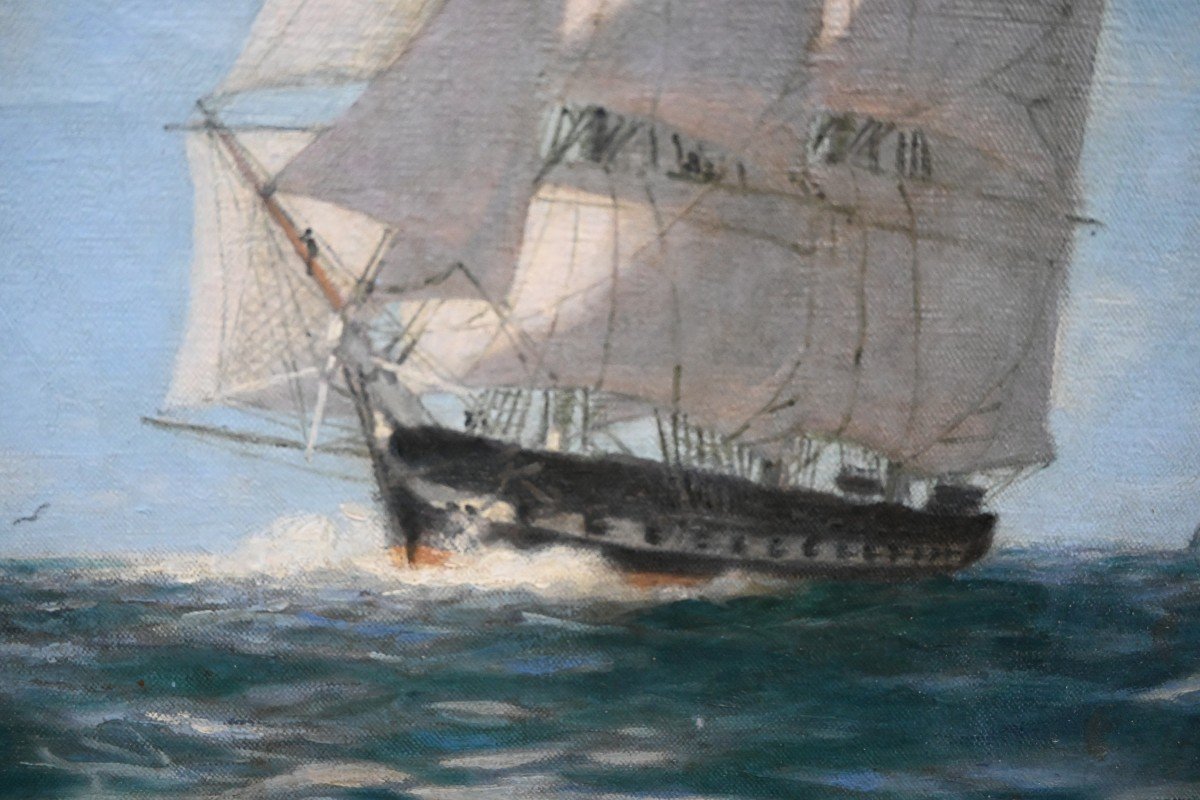 Alexandre Brun, Three Masted Boat At Sea -photo-3