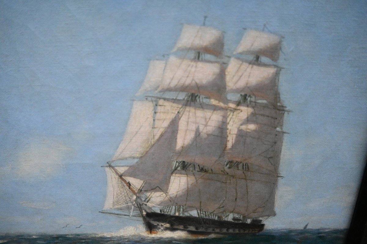 Alexandre Brun, Three Masted Boat At Sea -photo-1