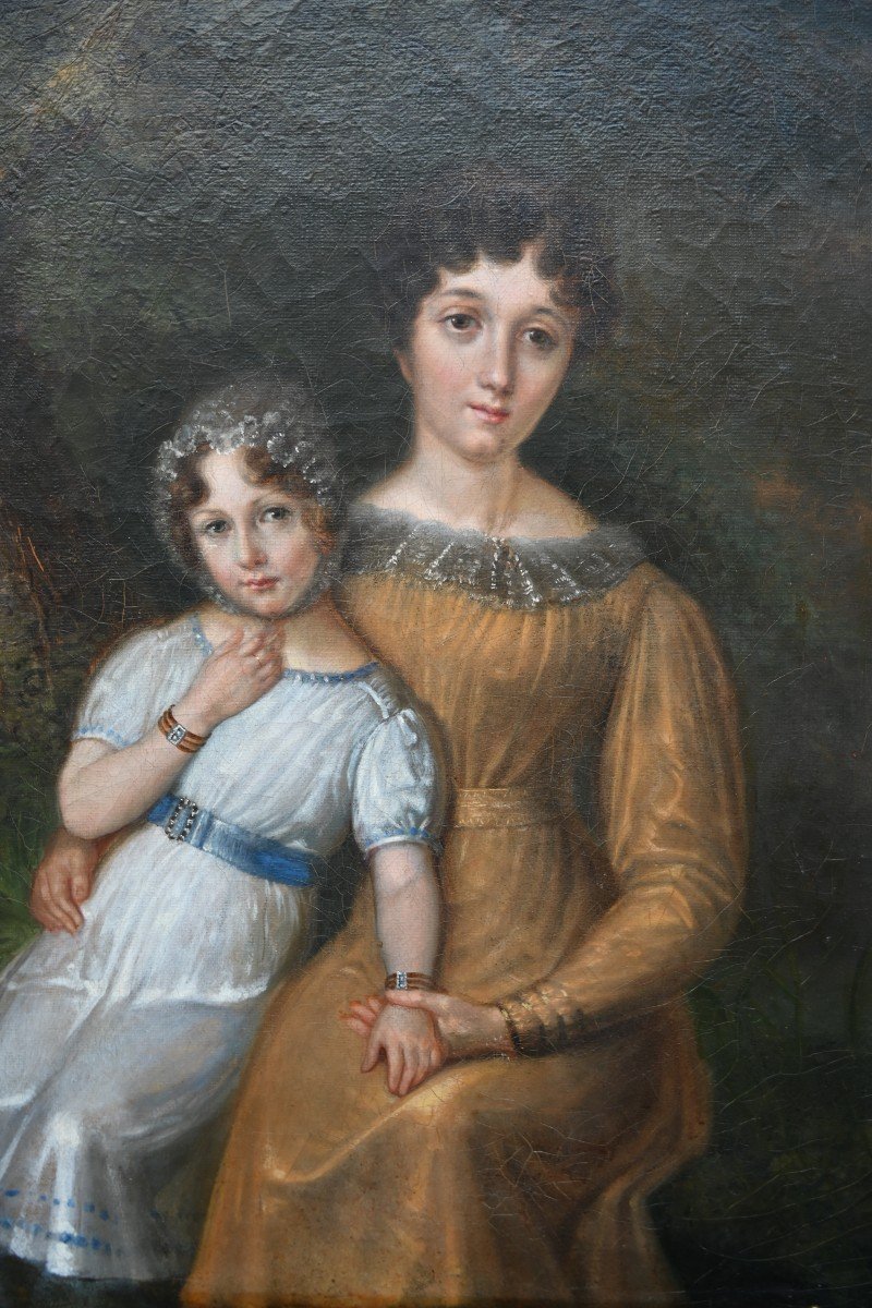 Portrait D Une Mère Et De Sa Fille D époque Restauration XIX-photo-2