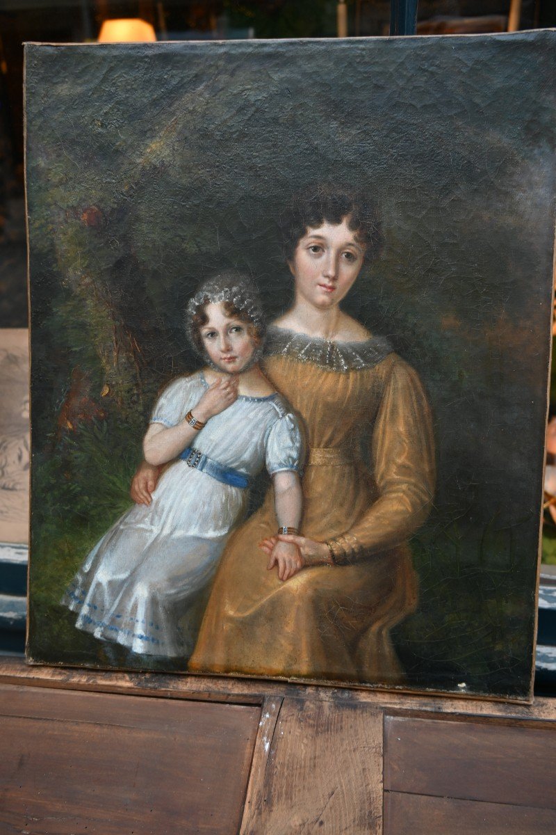 Portrait D Une Mère Et De Sa Fille D époque Restauration XIX-photo-1