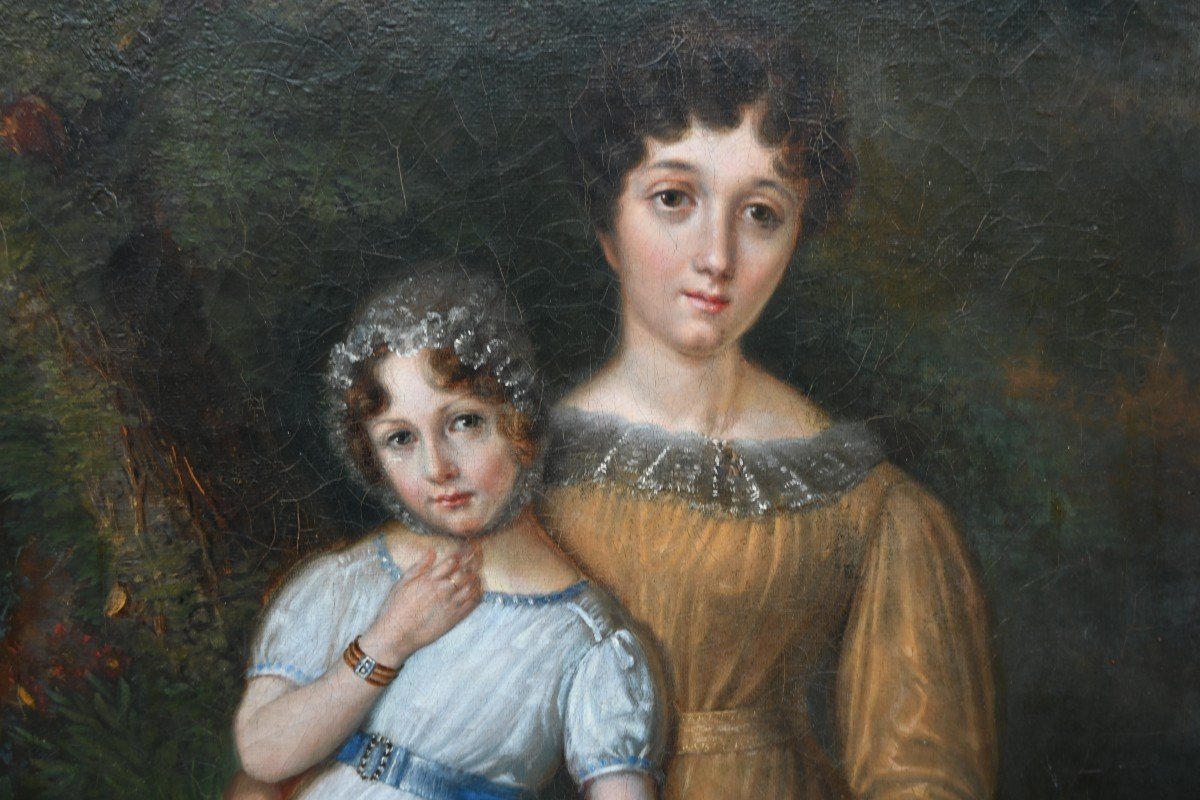 Portrait D Une Mère Et De Sa Fille D époque Restauration XIX-photo-3