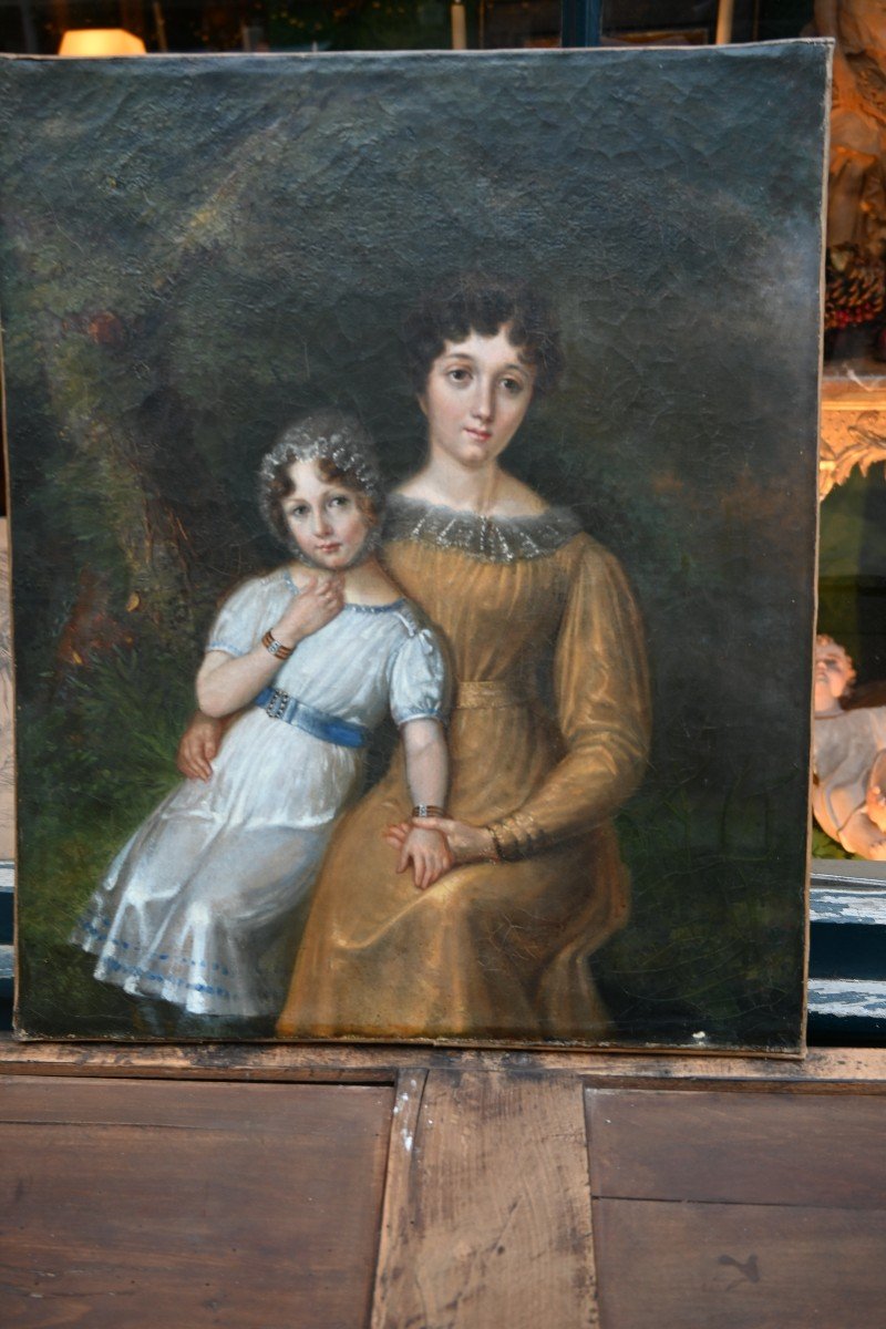 Portrait D Une Mère Et De Sa Fille D époque Restauration XIX-photo-4