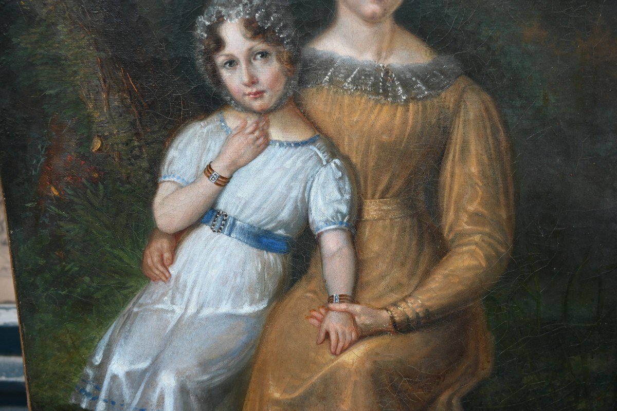 Portrait D Une Mère Et De Sa Fille D époque Restauration XIX-photo-6