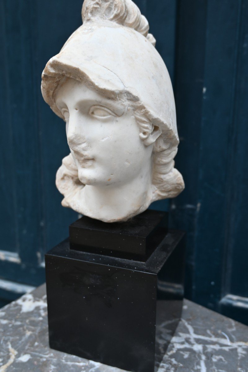 Head Of Minerva In Marble After Antiquity, 18th Century-photo-2