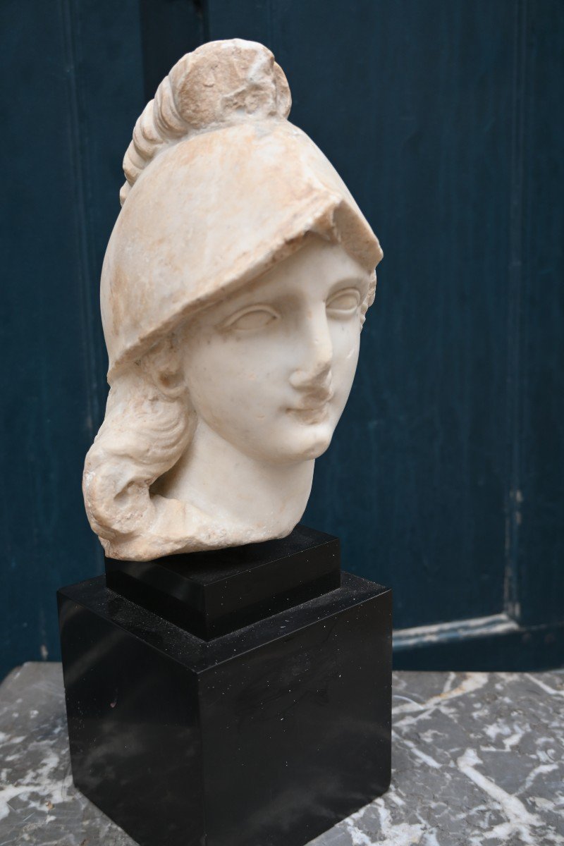 Head Of Minerva In Marble After Antiquity, 18th Century-photo-4