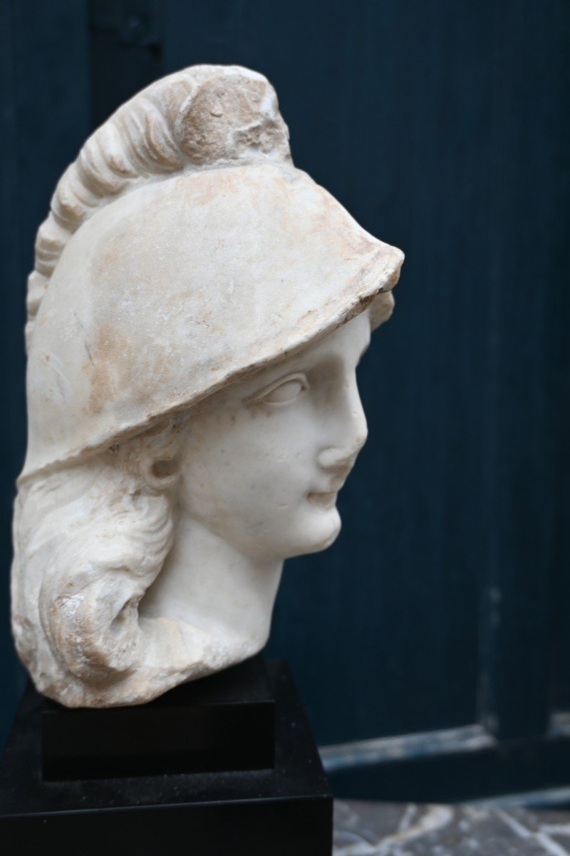 Head Of Minerva In Marble After Antiquity, 18th Century-photo-4