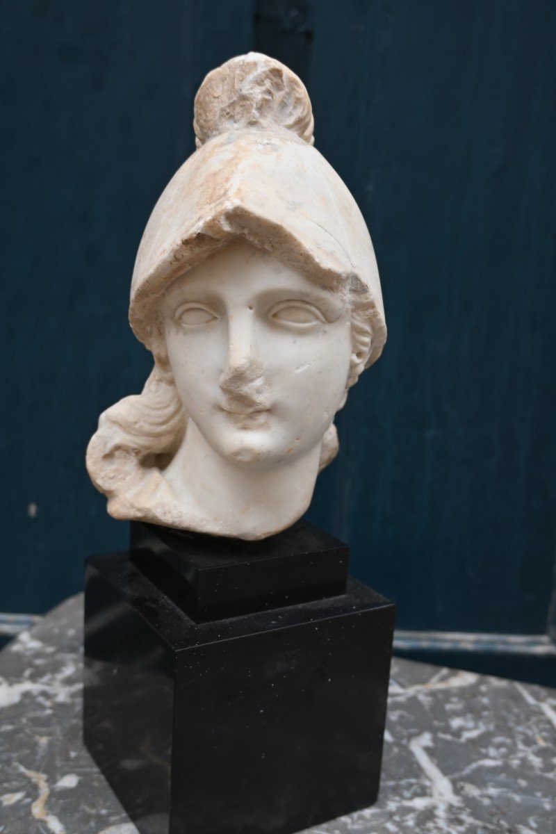 Head Of Minerva In Marble After Antiquity, 18th Century-photo-6