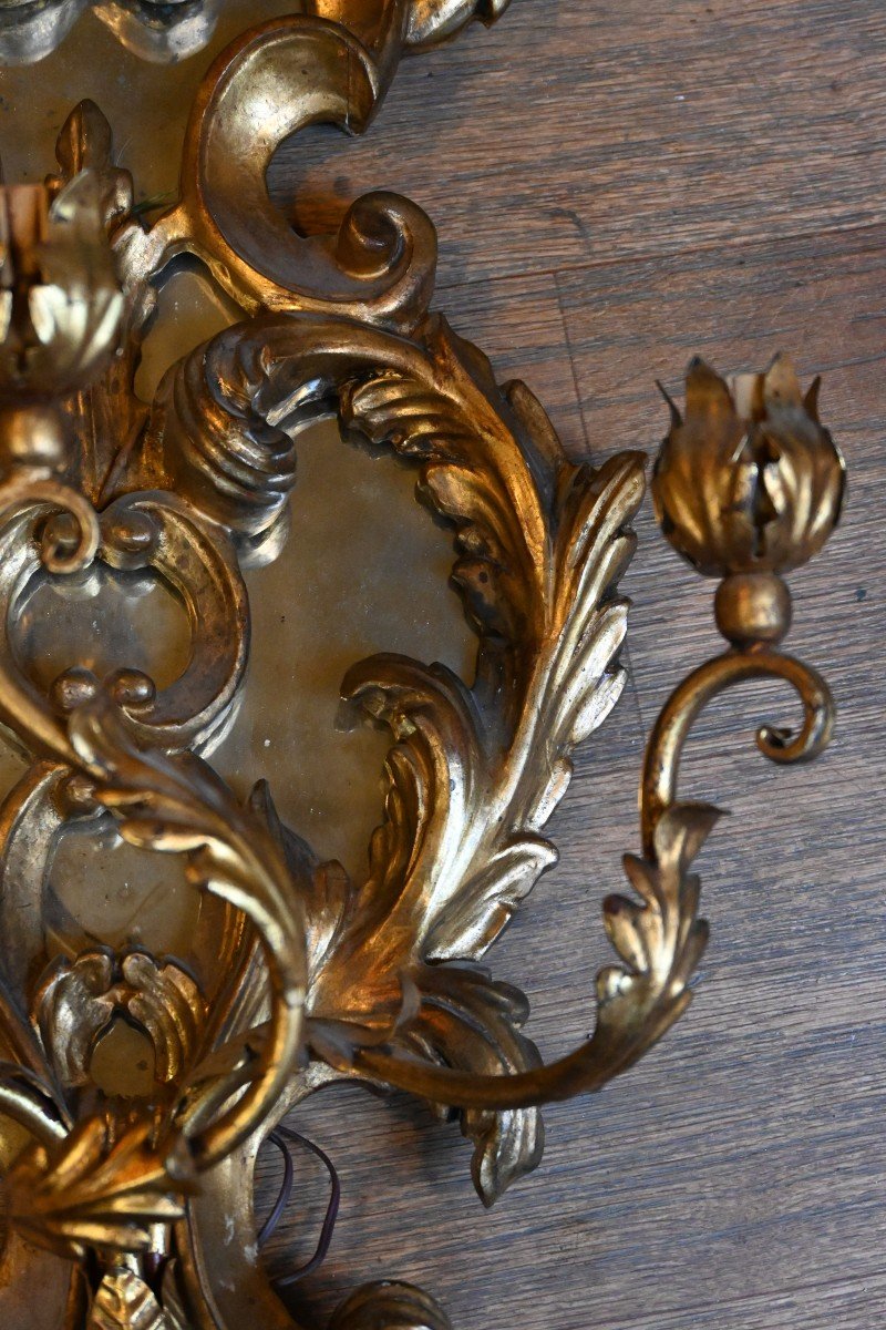 Paire De Grandes Appliques En Bois Doré Italie Style XVIII-photo-4