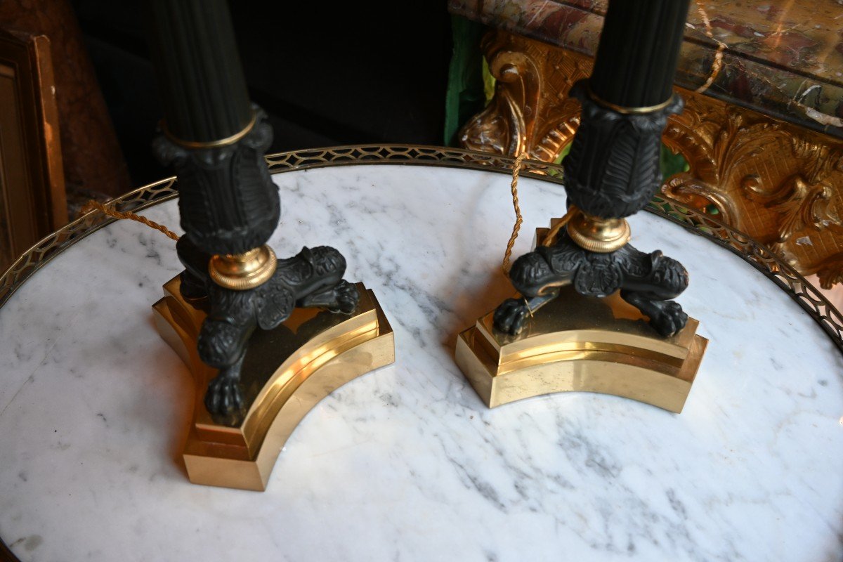 Pair Of Louis Philippe Style Double Patina Bronze Candelabras-photo-4