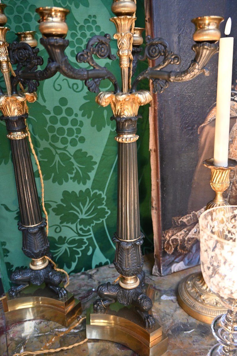 Pair Of Louis Philippe Style Double Patina Bronze Candelabras-photo-7