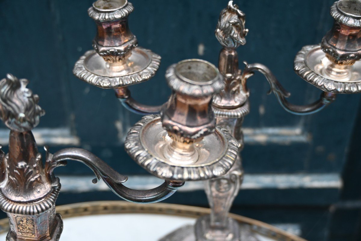 Pair Of Regency Silver-plated Bronze Candelabras-photo-4