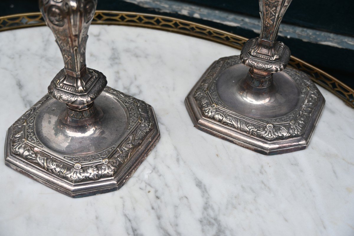 Pair Of Regency Silver-plated Bronze Candelabras-photo-1