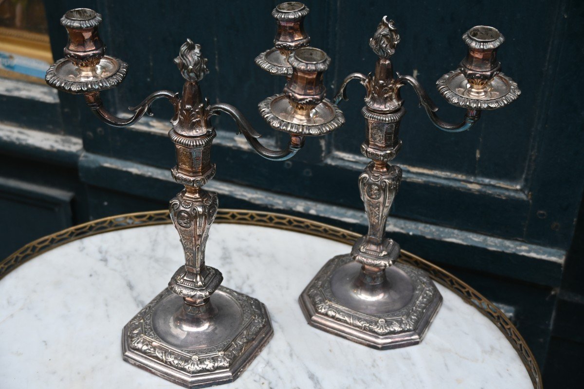 Pair Of Regency Silver-plated Bronze Candelabras-photo-2