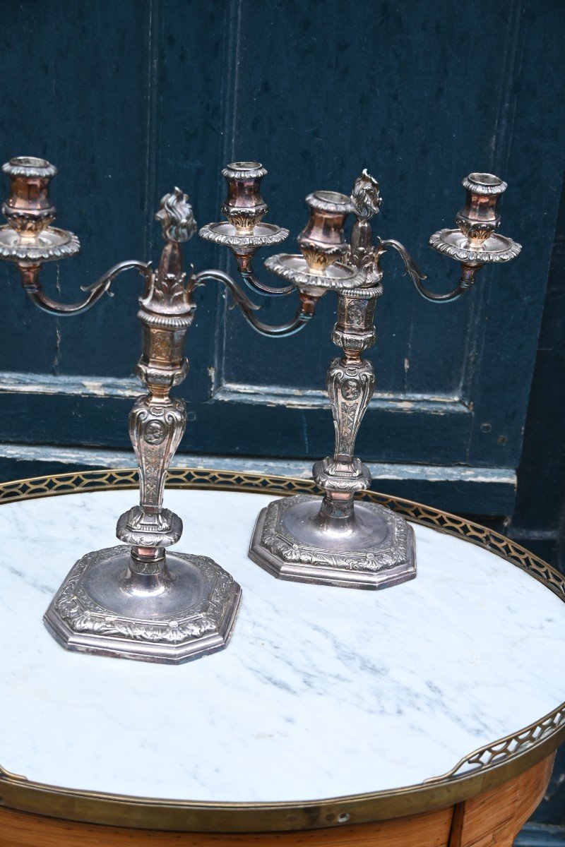 Pair Of Regency Silver-plated Bronze Candelabras-photo-6