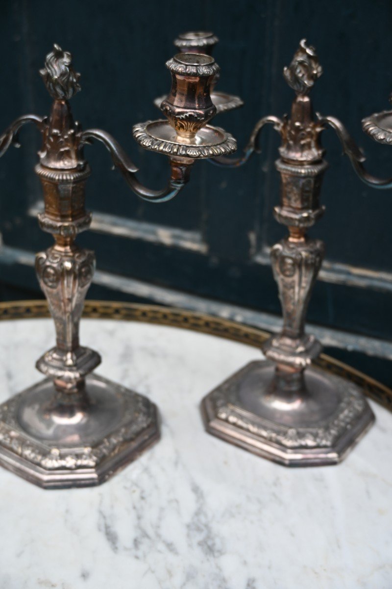 Pair Of Regency Silver-plated Bronze Candelabras