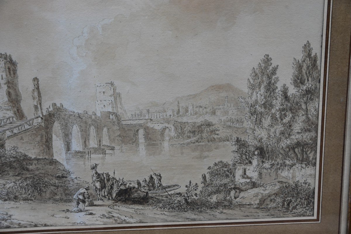 Dessin Vue D Italie Par Jean Baptiste Tierce   école Du XVIII-photo-3