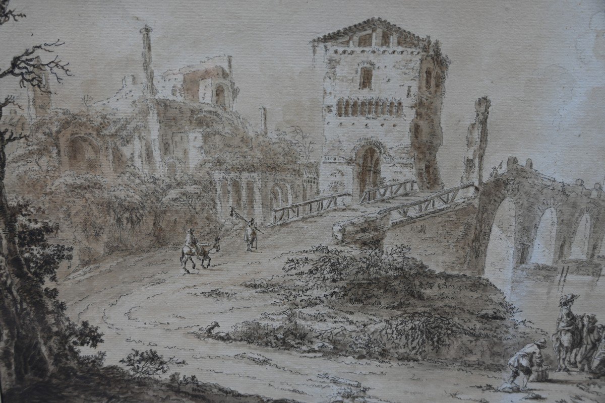 Dessin Vue D Italie Par Jean Baptiste Tierce   école Du XVIII-photo-4