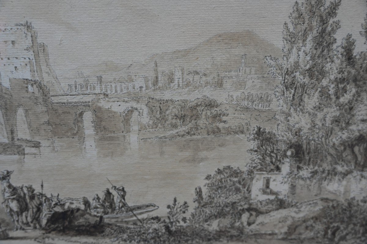 Dessin Vue D Italie Par Jean Baptiste Tierce   école Du XVIII-photo-6