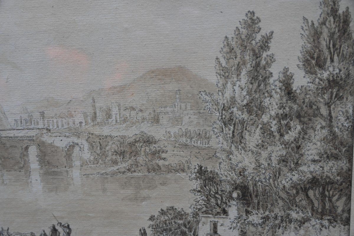 Drawing View Of Italy By Jean Baptiste Tierce 18th Century School-photo-8