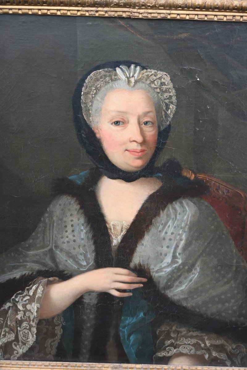 Portrait De Femme D époque Louis XV Signé De Descours-photo-3