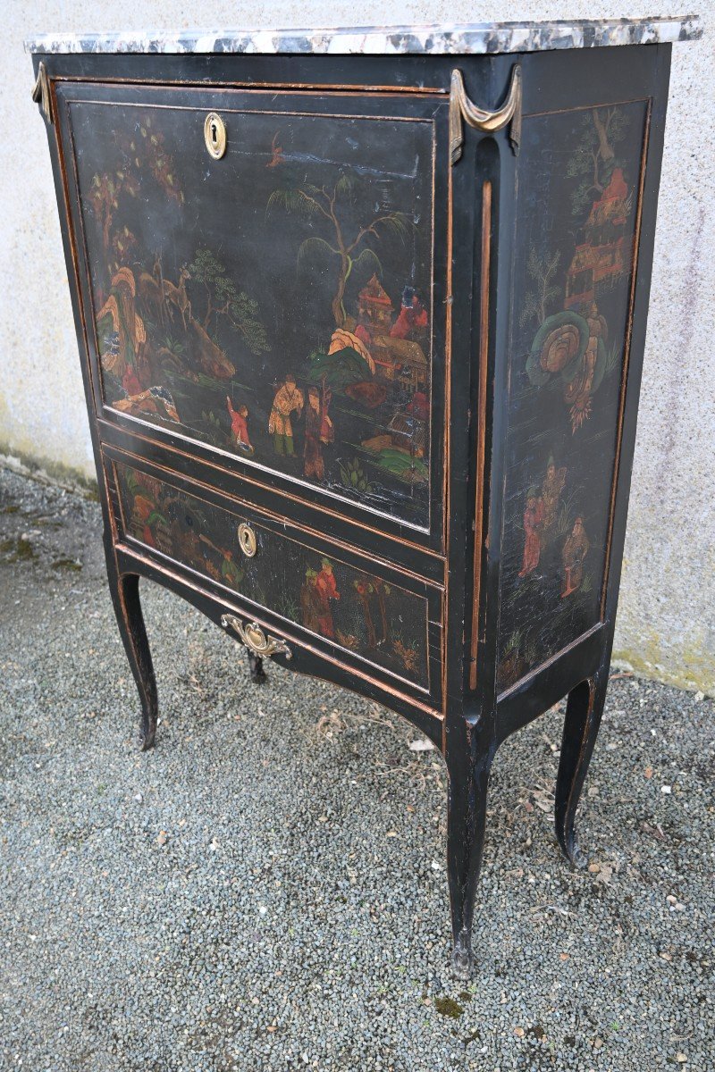 Lacquered Secretary Decorated With Chinese Motifs, Louis XVI Period, Attributed To Dusautoy-photo-7