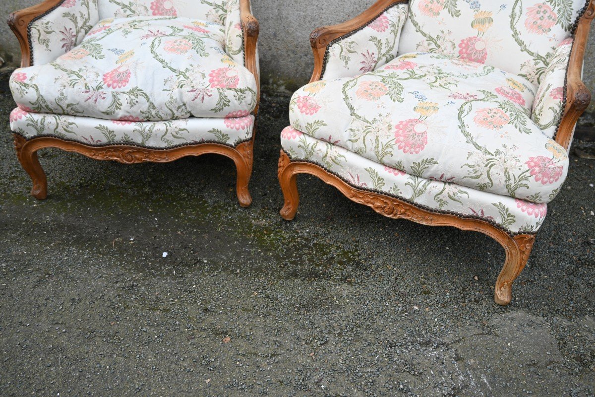 Pair Of Large Louis XV Period Natural Wood Fireside Bergeres -photo-7