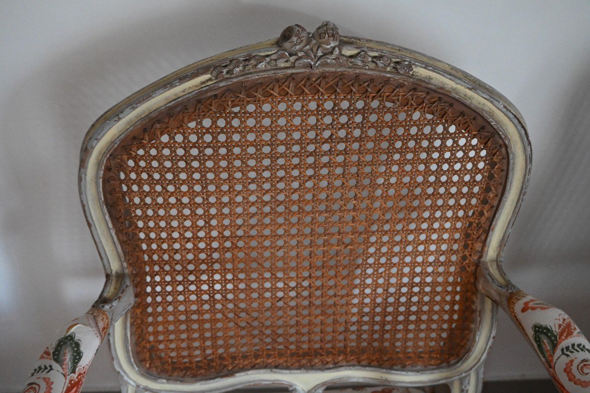 Paire De Fauteuils à Dossier Plat Canné Louis XV-photo-3