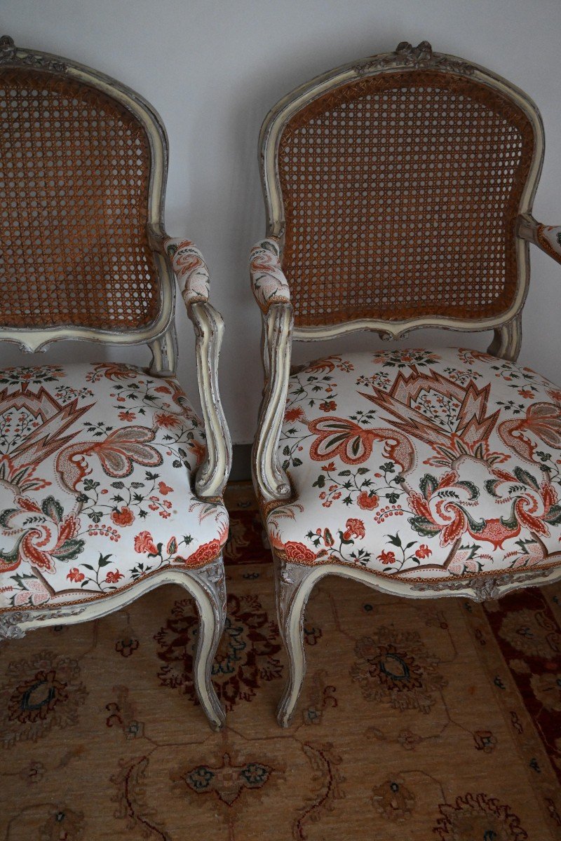 Paire De Fauteuils à Dossier Plat Canné Louis XV-photo-4