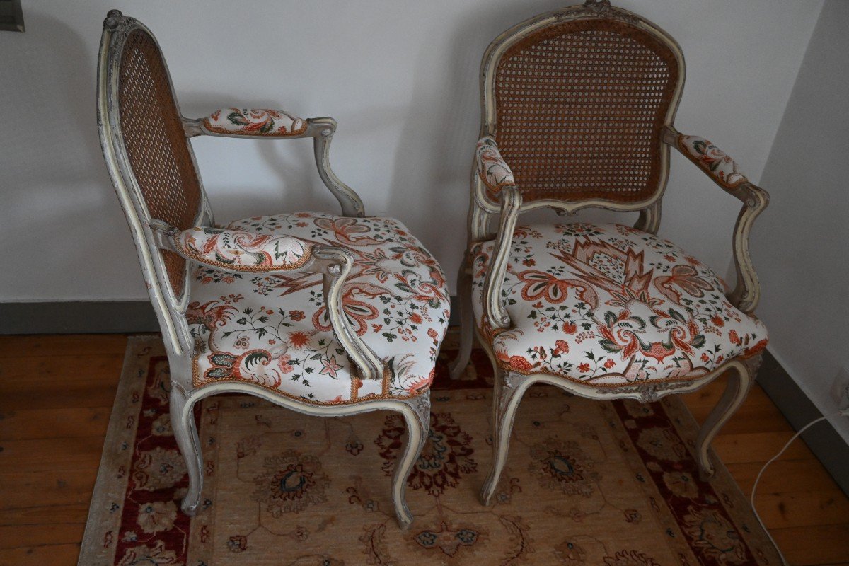 Paire De Fauteuils à Dossier Plat Canné Louis XV-photo-3