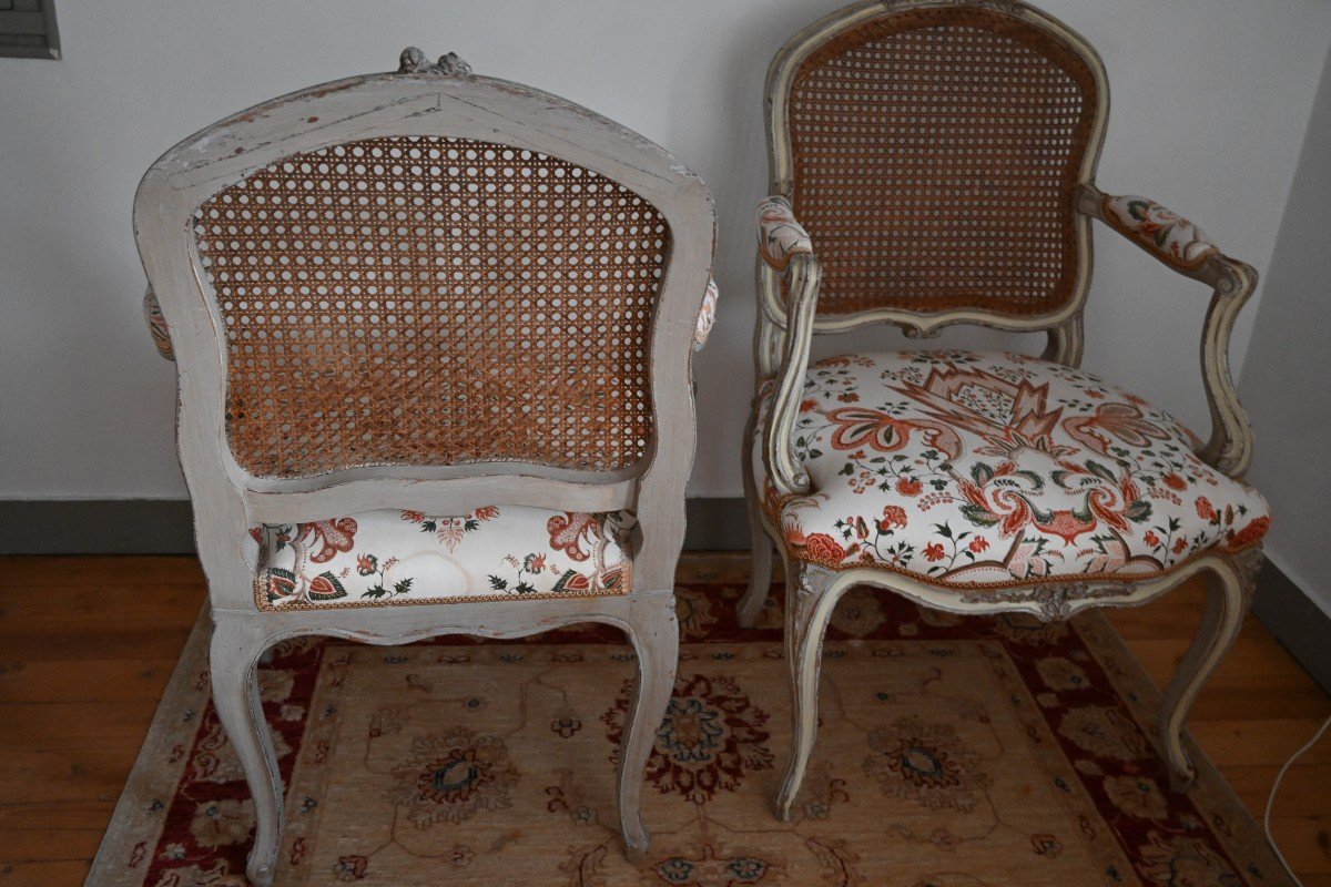 Paire De Fauteuils à Dossier Plat Canné Louis XV-photo-5