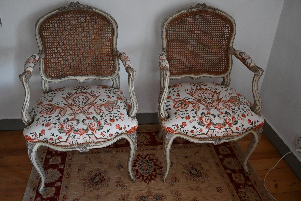 Paire De Fauteuils à Dossier Plat Canné Louis XV-photo-7