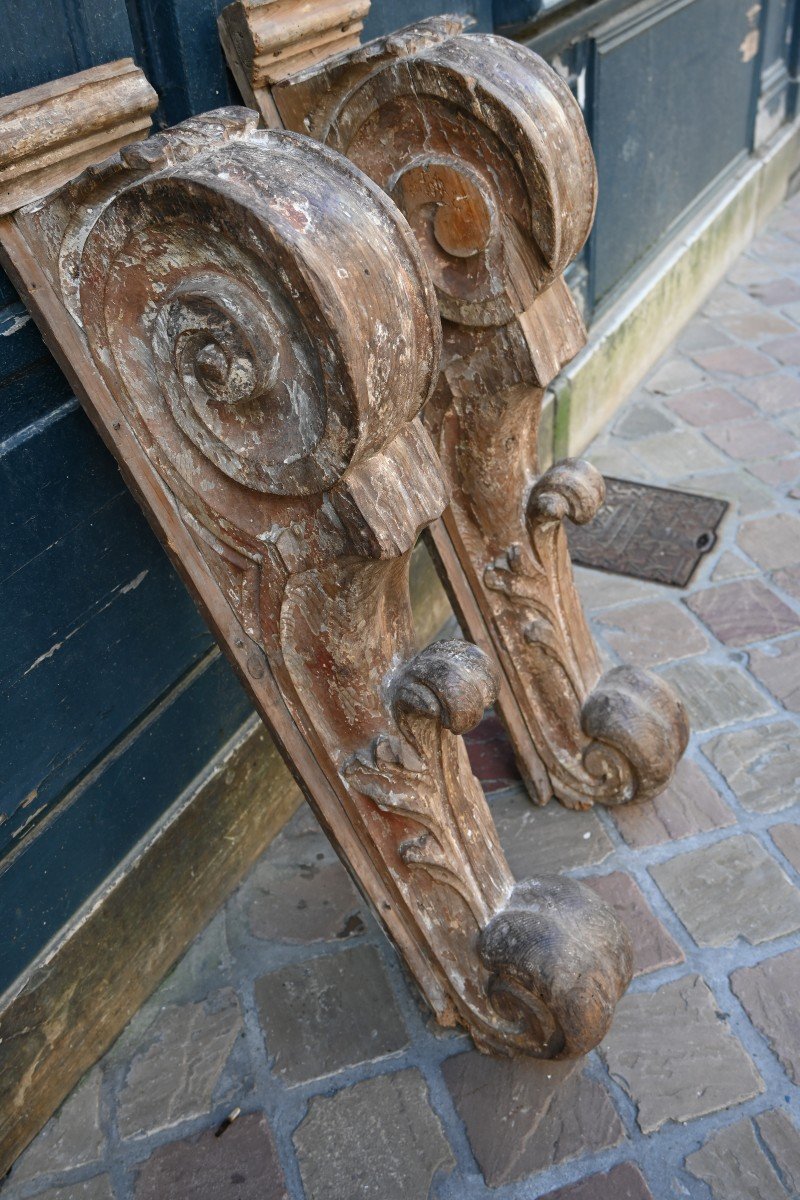 Paire De Grands éléments En Console , Chêne D époque Louis XIV-photo-2