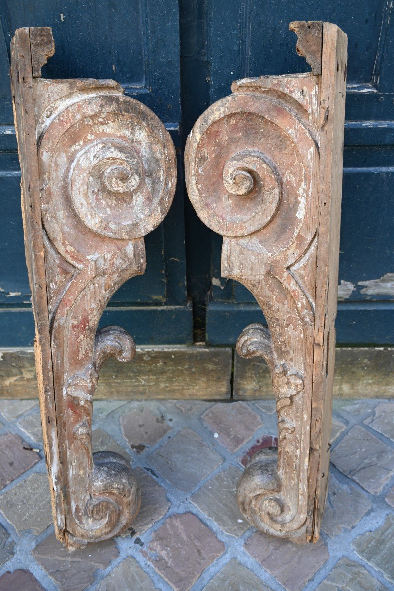 Paire De Grands éléments En Console , Chêne D époque Louis XIV-photo-8